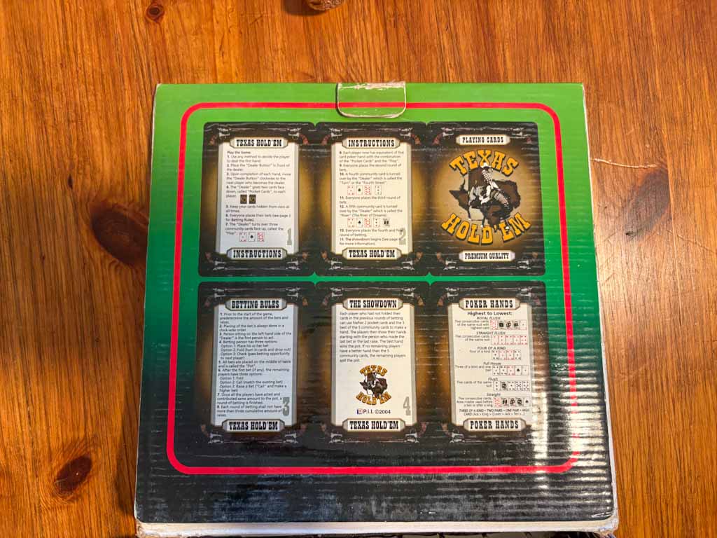 Set de póker Texas Hold’em con fichas, cartas y caja original