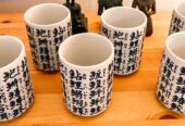 Set de 6 tazas japonesas de cerámica con kanjis – Estilo oriental tradicional