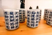 Set de 6 tazas japonesas de cerámica con kanjis – Estilo oriental tradicional