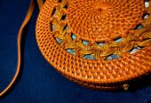 Bolso redondo de rafia con forro étnico – Hecho a mano