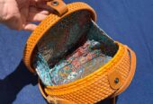 Bolso redondo de rafia con forro étnico – Hecho a mano