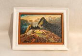 Cuadro óleo Machu Picchu con marco | Pintura decorativa artesanal 29×21 cm