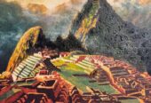Cuadro óleo Machu Picchu con marco | Pintura decorativa artesanal 29×21 cm