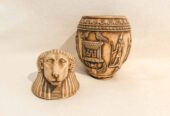 Bote canopo egipcio decorativo | Réplica antigua comprada en El Cairo | 23 cm alto