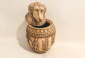 Bote canopo egipcio decorativo | Réplica antigua comprada en El Cairo | 23 cm alto