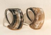 Set de dos jarras de cuerno natural | Estilo vikingo | Marca Divit Horn | 17 cm de alto